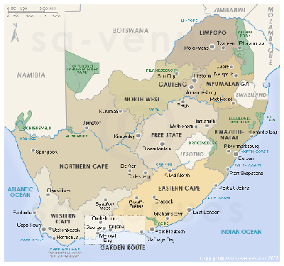The Nine Provinces of South Africa (from the public domain)